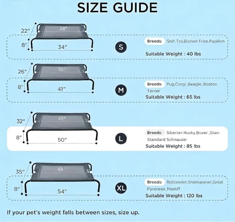 50" Lx32 Wx8 H Cooling Elevated Dog Bed for Large Dogs with Non-Slip Floor