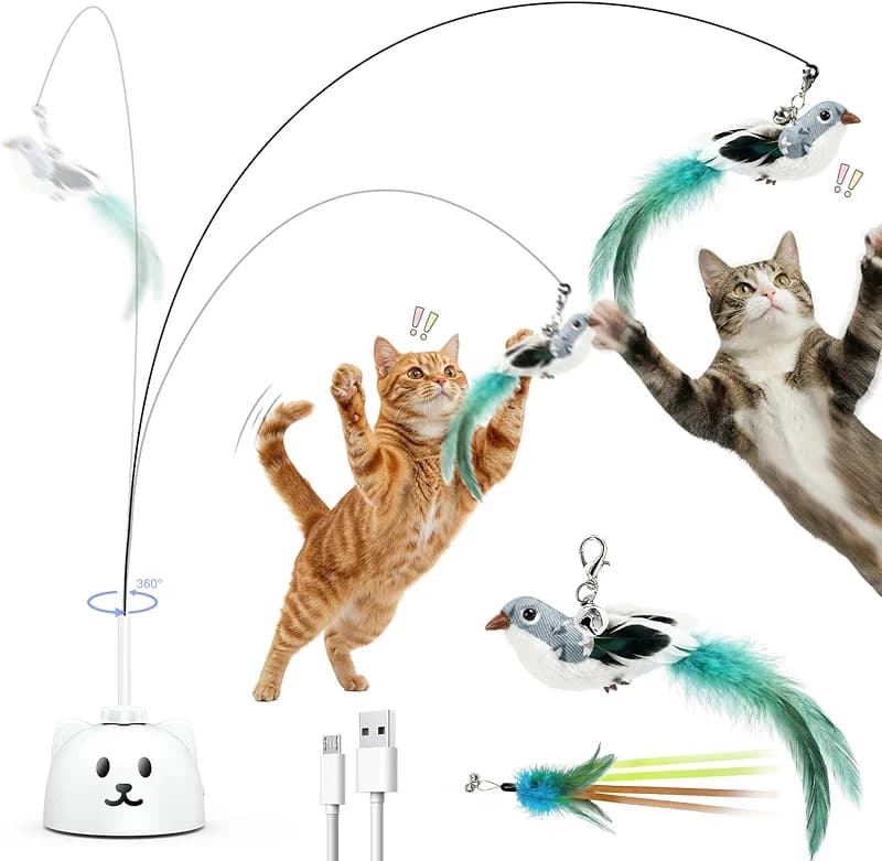 Interactive Cat Toys for Indoor Cats - Automatic Flying Bird Feather Toy