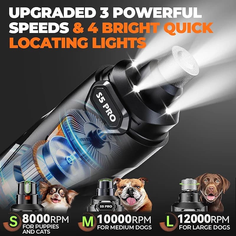 Whisper Quiet Dog Nail Grinder with 4 LED Lights — image 8